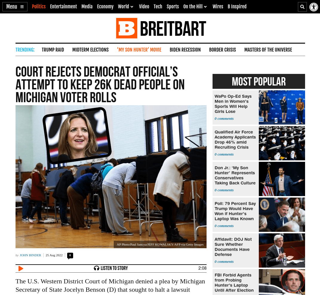 Breitbart on Michigan voting rolls