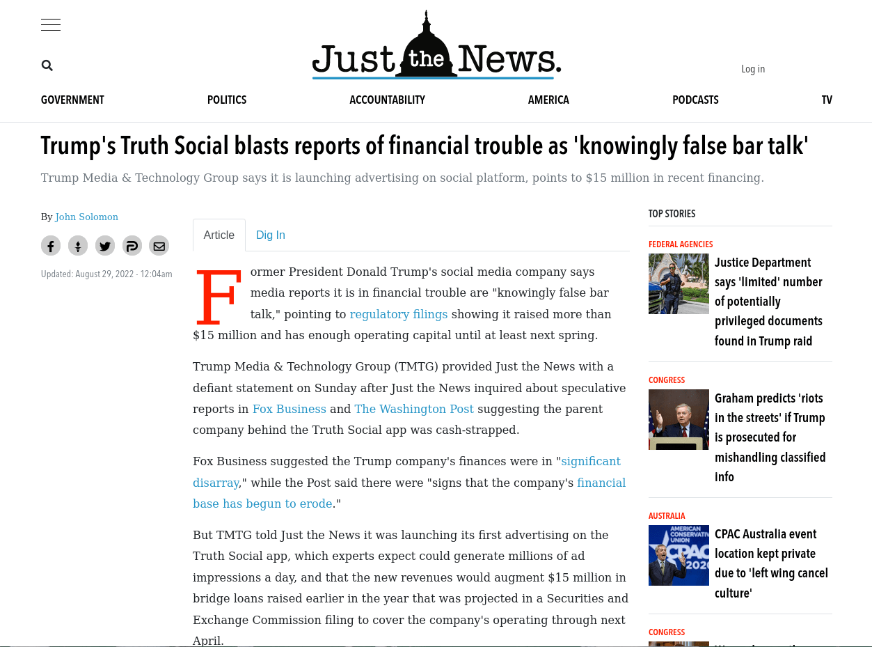 Just the News on Truth Social